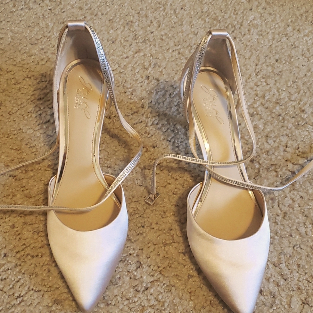 Satin d'Orsay Heels with Crystal Ankle Wrap Strap